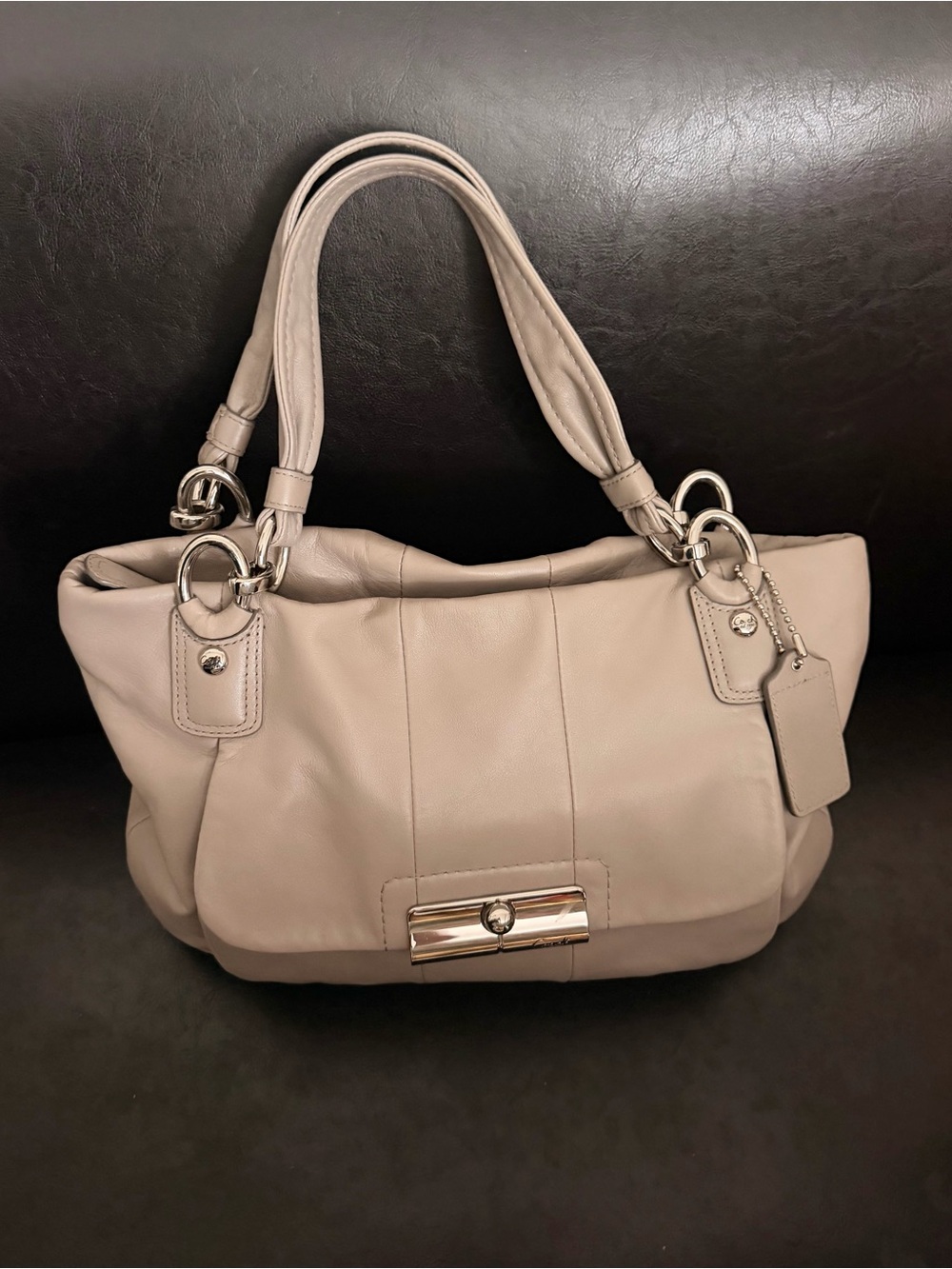 Coach Kristin hobo Taupe Leather Shoulder Bag with Silver Hardware
